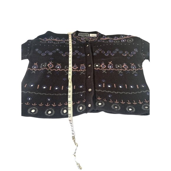 Christine Foley Embroidered Cotton Cardigan Sweater | Vintage Boho Folk Knit | S - Picture 9 of 9